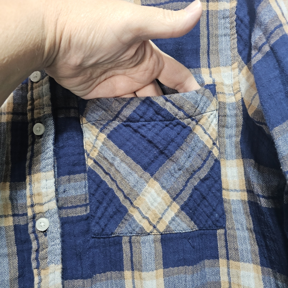 Aerie Plaid Button Down Shirt Cotton Gauze Size Medium Women’s Blue Cream Tan. - Picture 5 of 8
